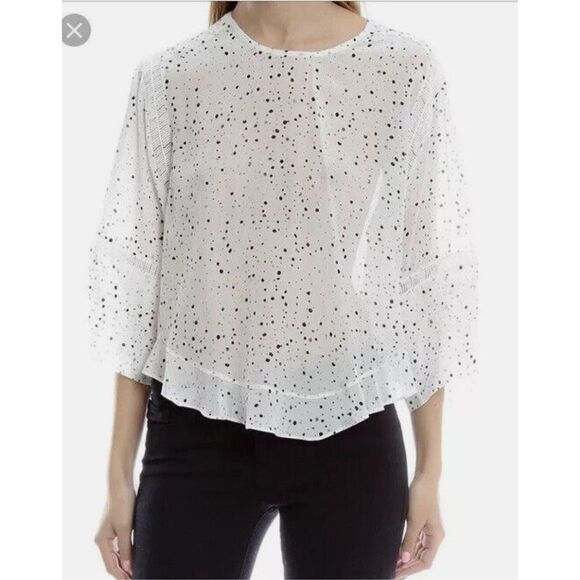 IRO Silk Medium Blouse Women's Sz 4-6 White w Black Abstract Dots Gwen Size 36 F - Picture 8 of 14